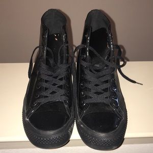 All black high top plastic unisex converse